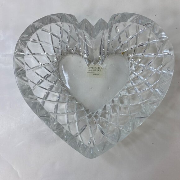 Christopher Stuart Heart Shaped Crystal Decorative Textured Candy Trinket Dish - Picture 2 of 8